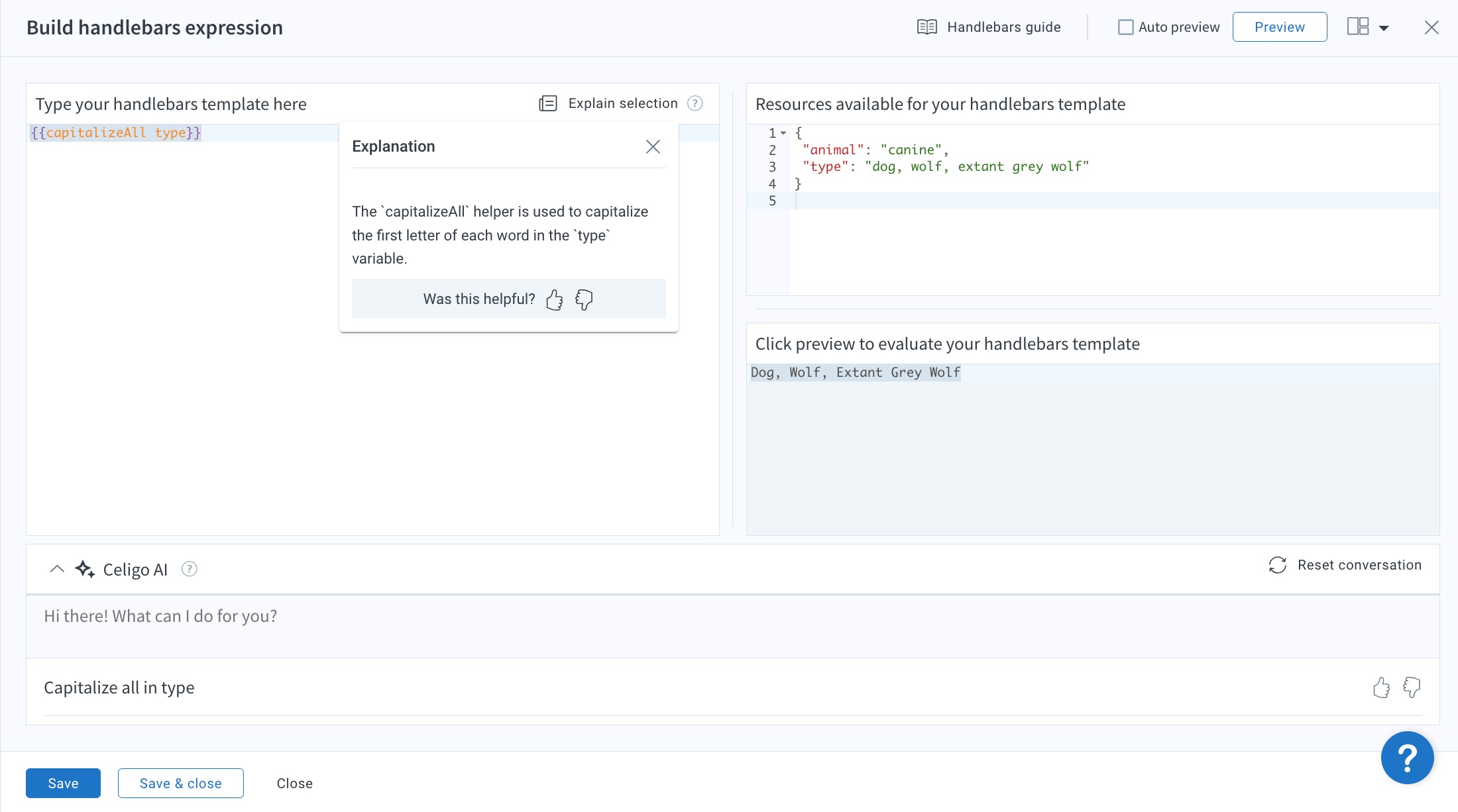 Create or explain handlebars using Celigo AI component Celigo Help Center
