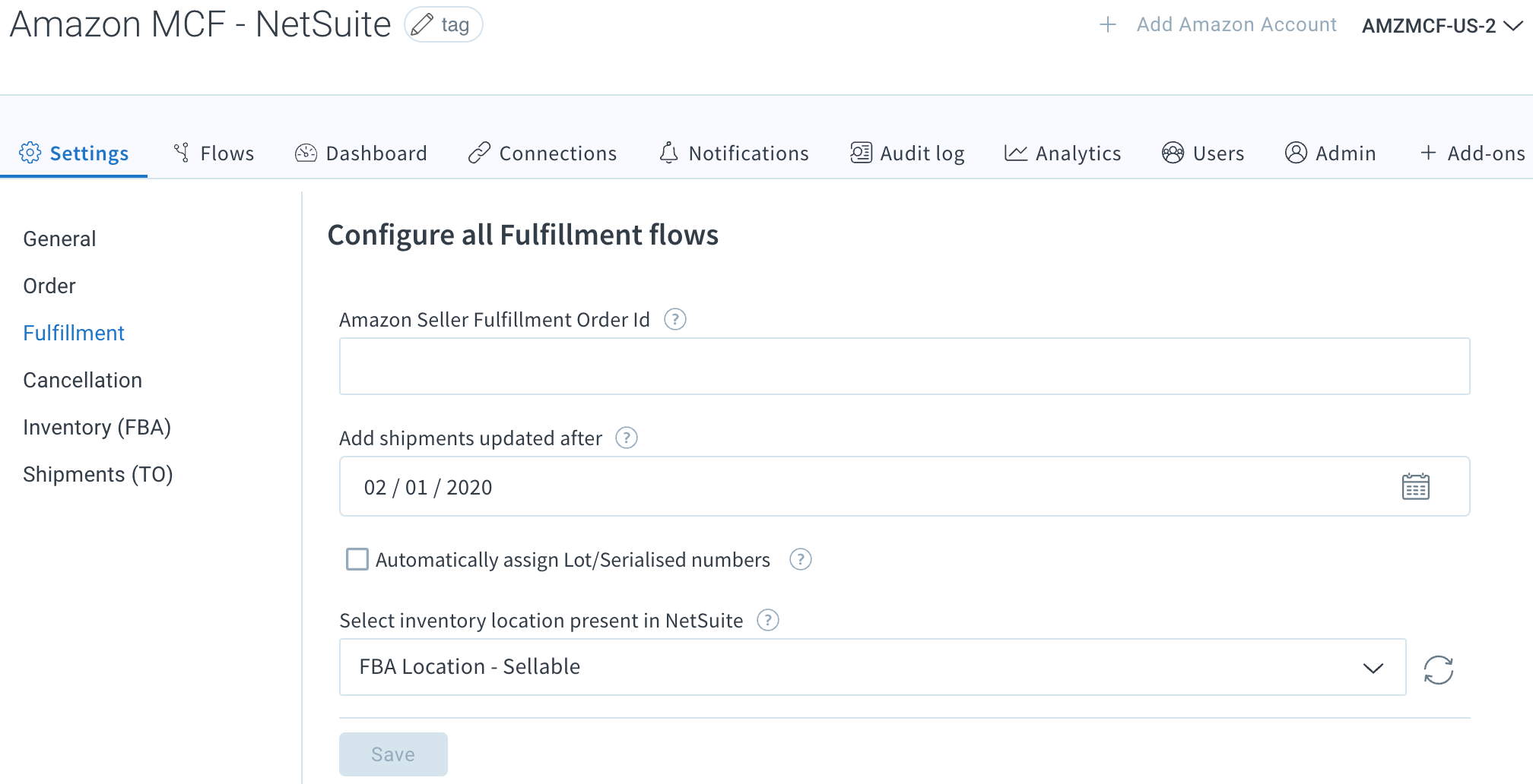 Fulfillment settings (Amazon MCF - NetSuite integration app).png