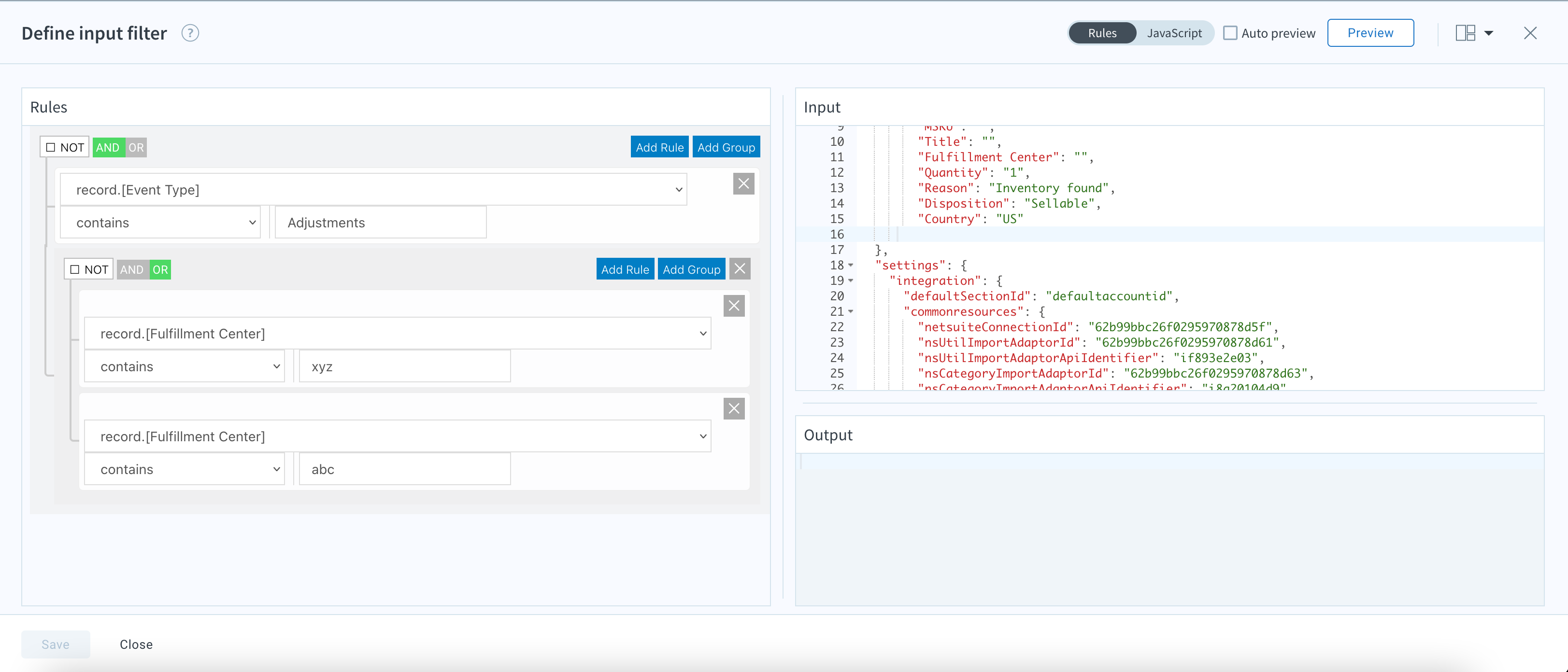 Input filters added for 'Adjustments' event type and fulfillment centers.png
