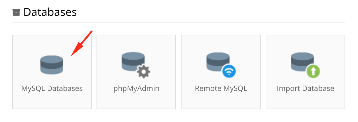 MySQL Databases menu in a hosting control panel