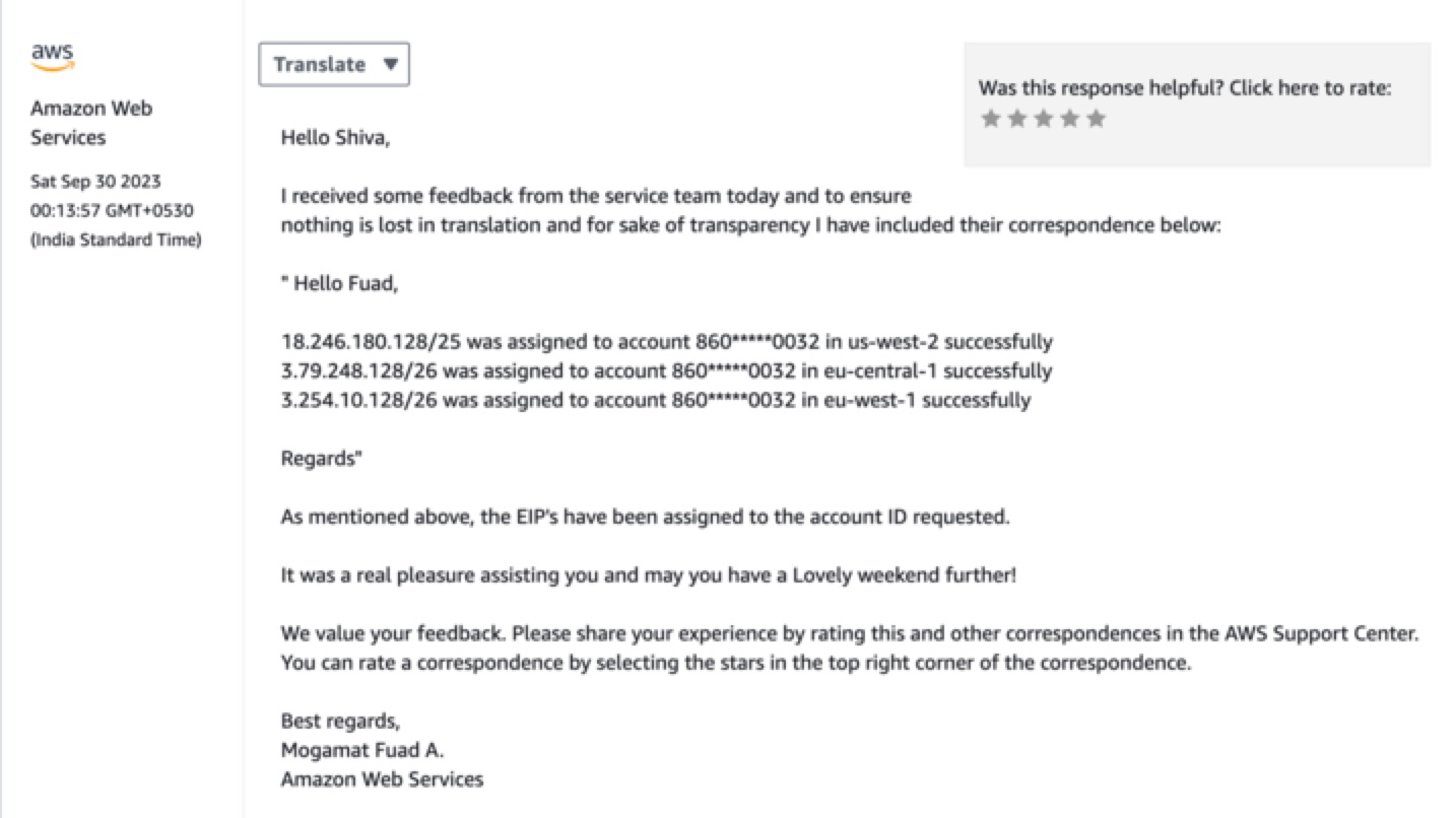 Communication from AWS regarding ownership of this range