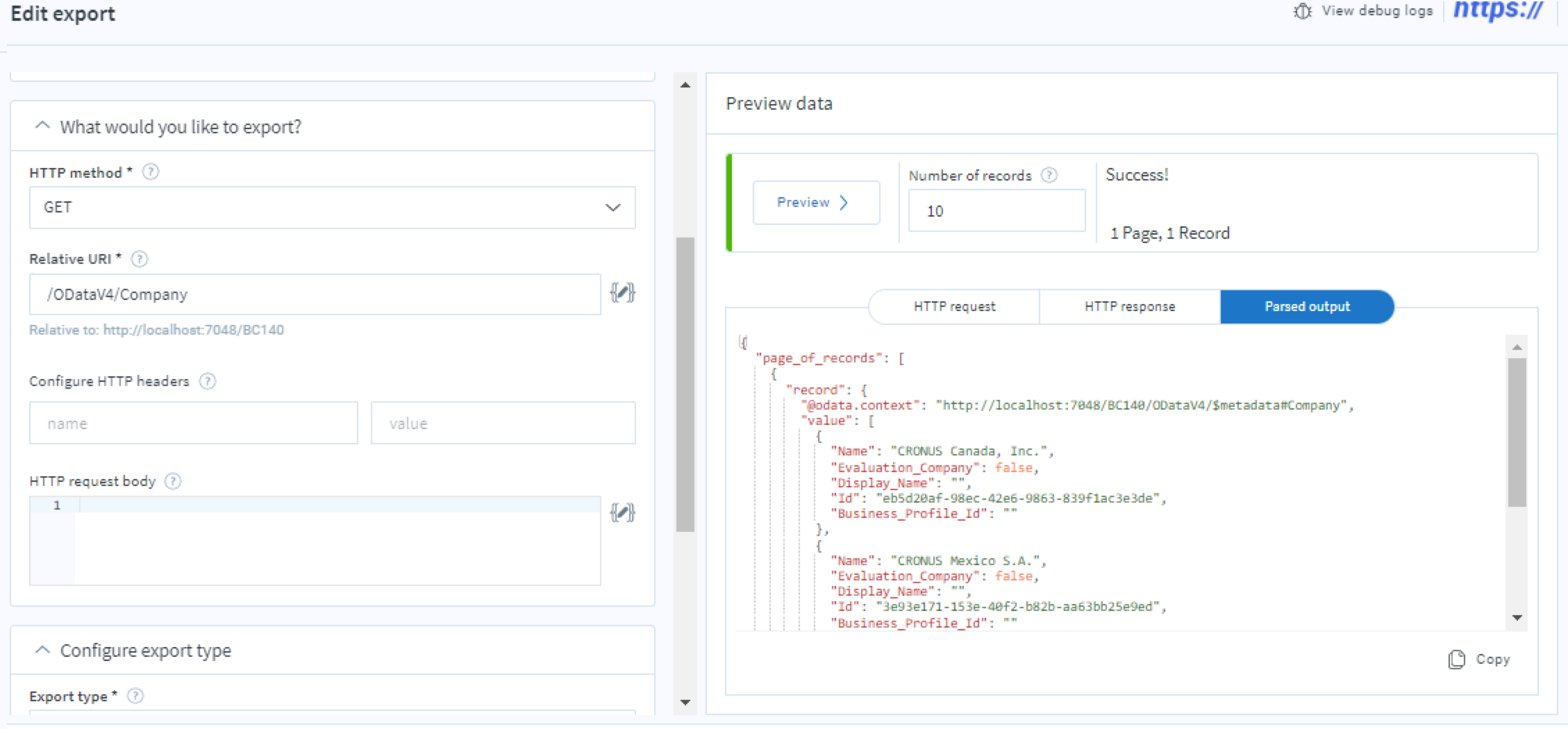 Set up a basic auth HTTP connection to Microsoft Dynamics 365 Business ...