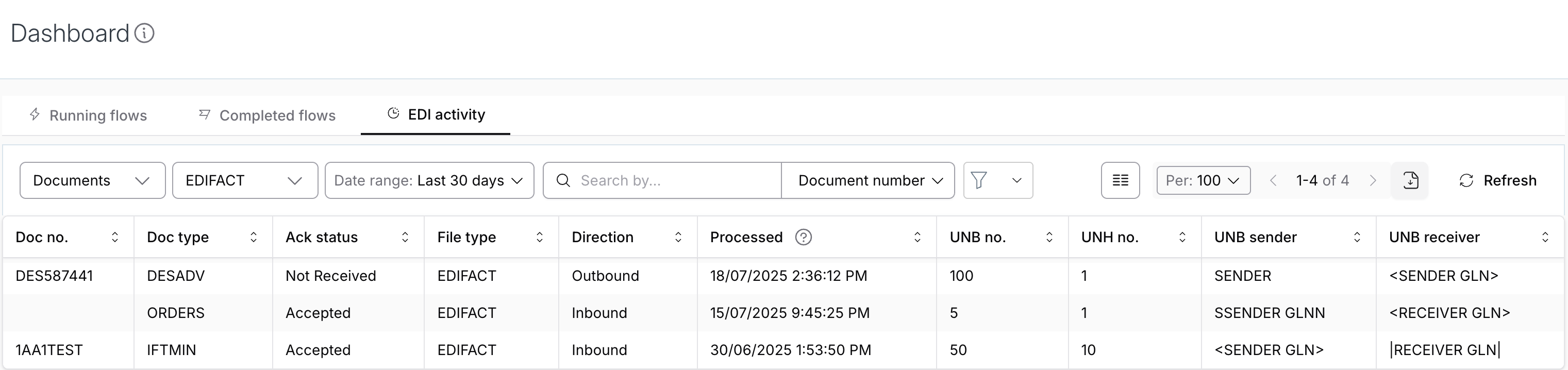 Monitor EDIFACT flows and documents on the dashboard – Celigo Help Center