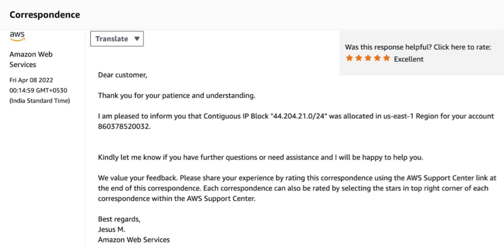 Communication from AWS regarding ownership of this range